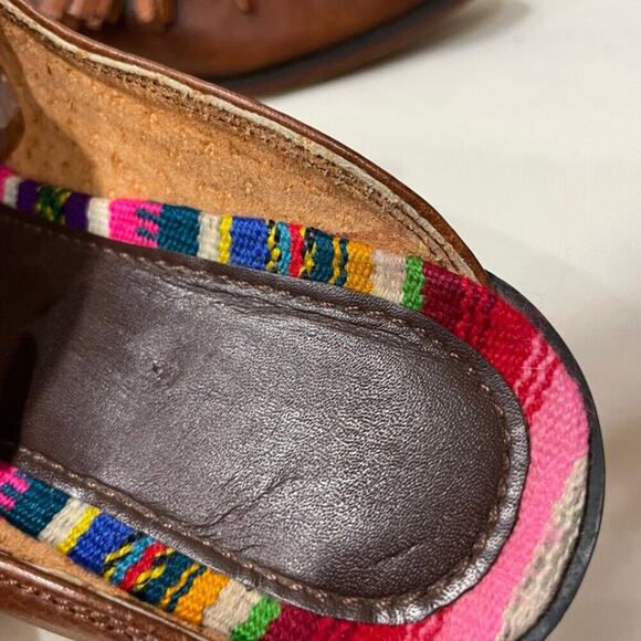 TEYSHA MULES SLIDE ON SHOES BOHEMIAN FRINGE 100% LEATHER/MAYAN TEXTILE Sz 6.5 - Picture 11 of 16
